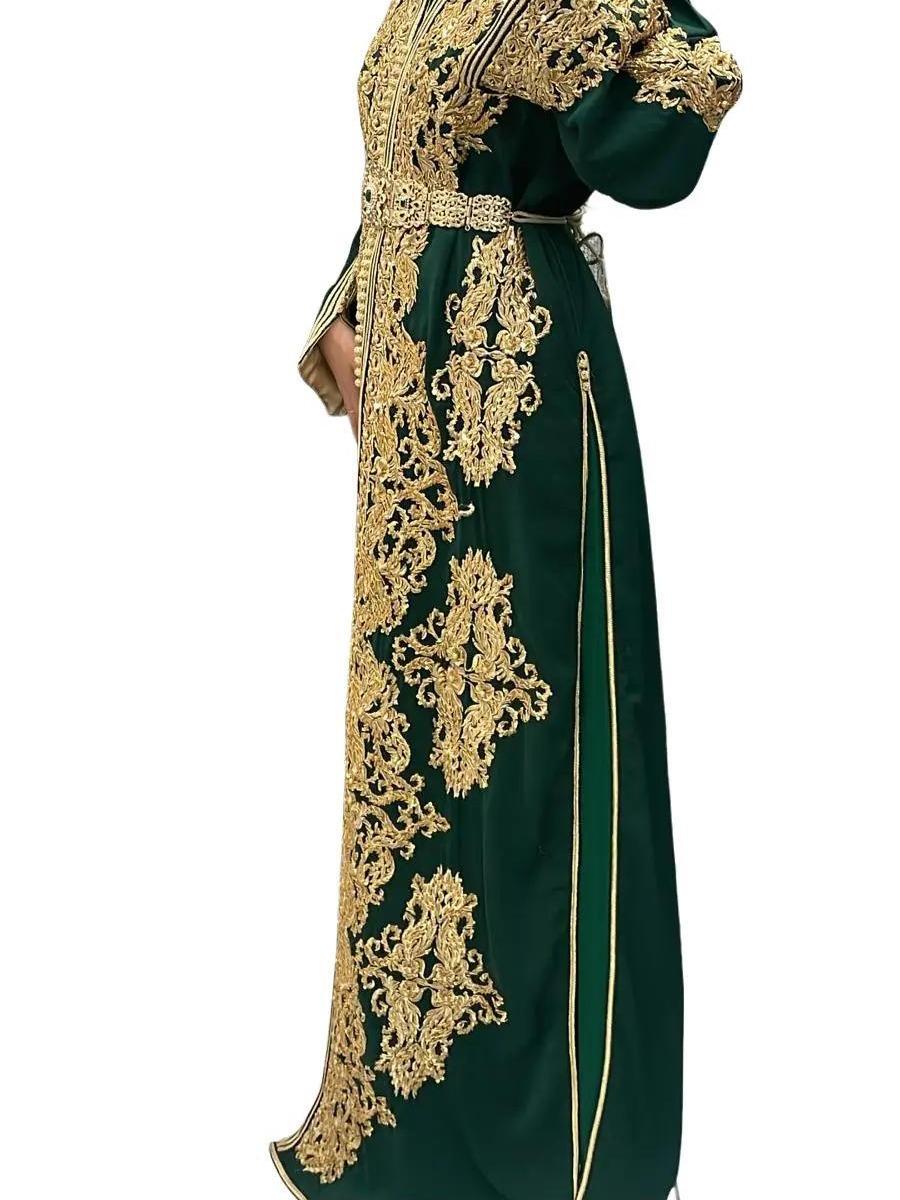 Takchita Vert/Doré doublé satin beige 4