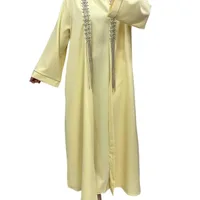 Ensemble Luxueux Jaune 3 Pièces - Sous-Robe Sans Manches, Kimono avec Strass et Ceinture - Idéal pour Mariages et Fêtes 2
