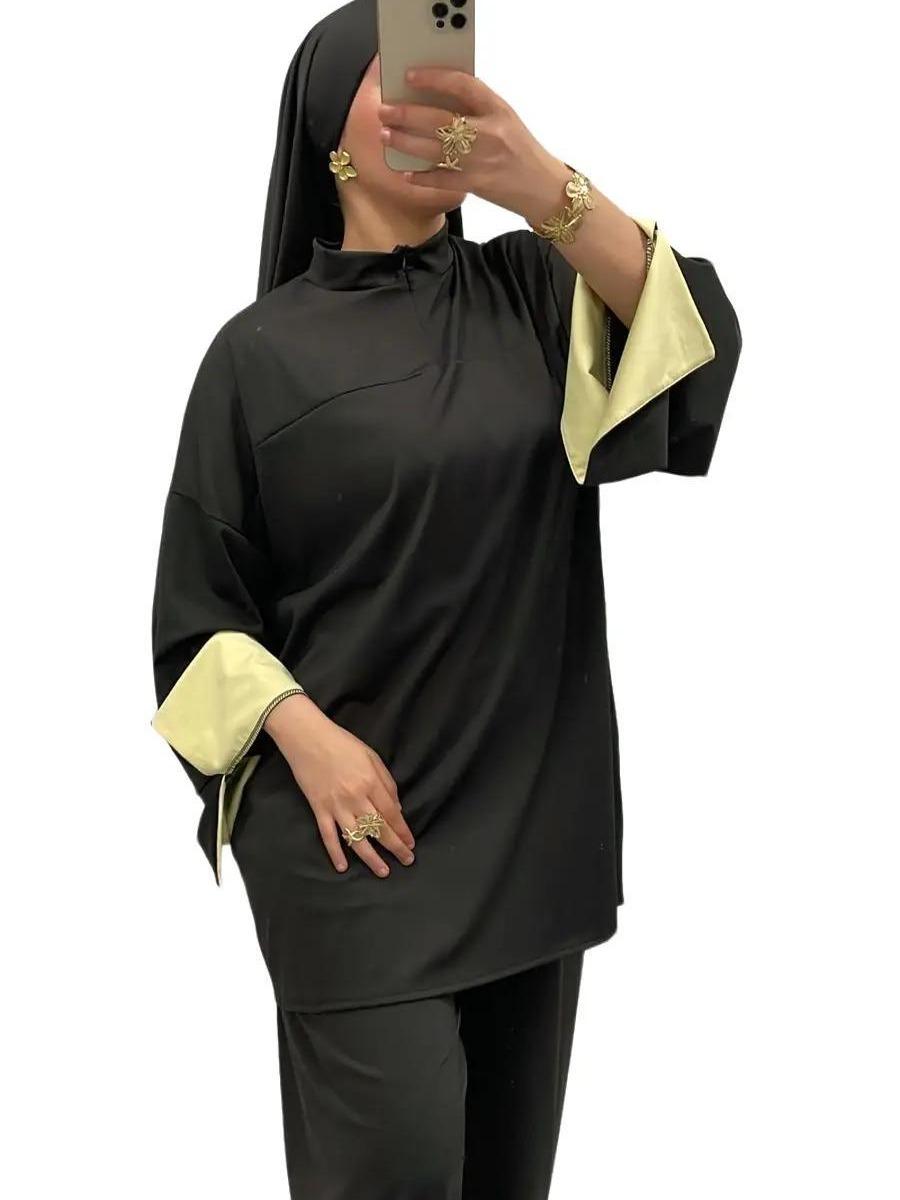 Burkini bi-color col montant zippé – Élégance & confort