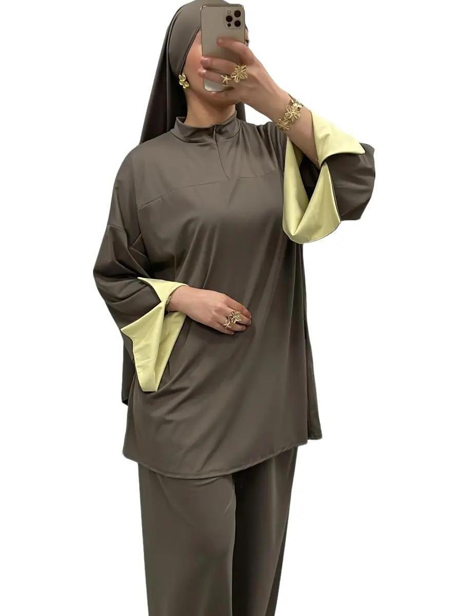 Burkini bi-color col montant zippé – Élégance & confort