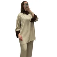 Ensemble bi-color Beige/Marron à manches revers - Chic & tendance 1