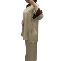 Ensemble bi-color Beige/Marron à manches revers - Chic & tendance 2