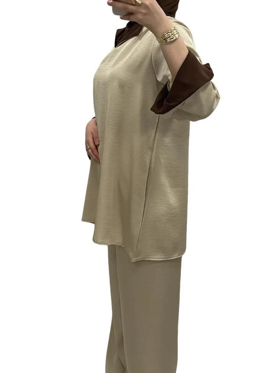 Ensemble bi-color Beige/Marron à manches revers - Chic & tendance 2