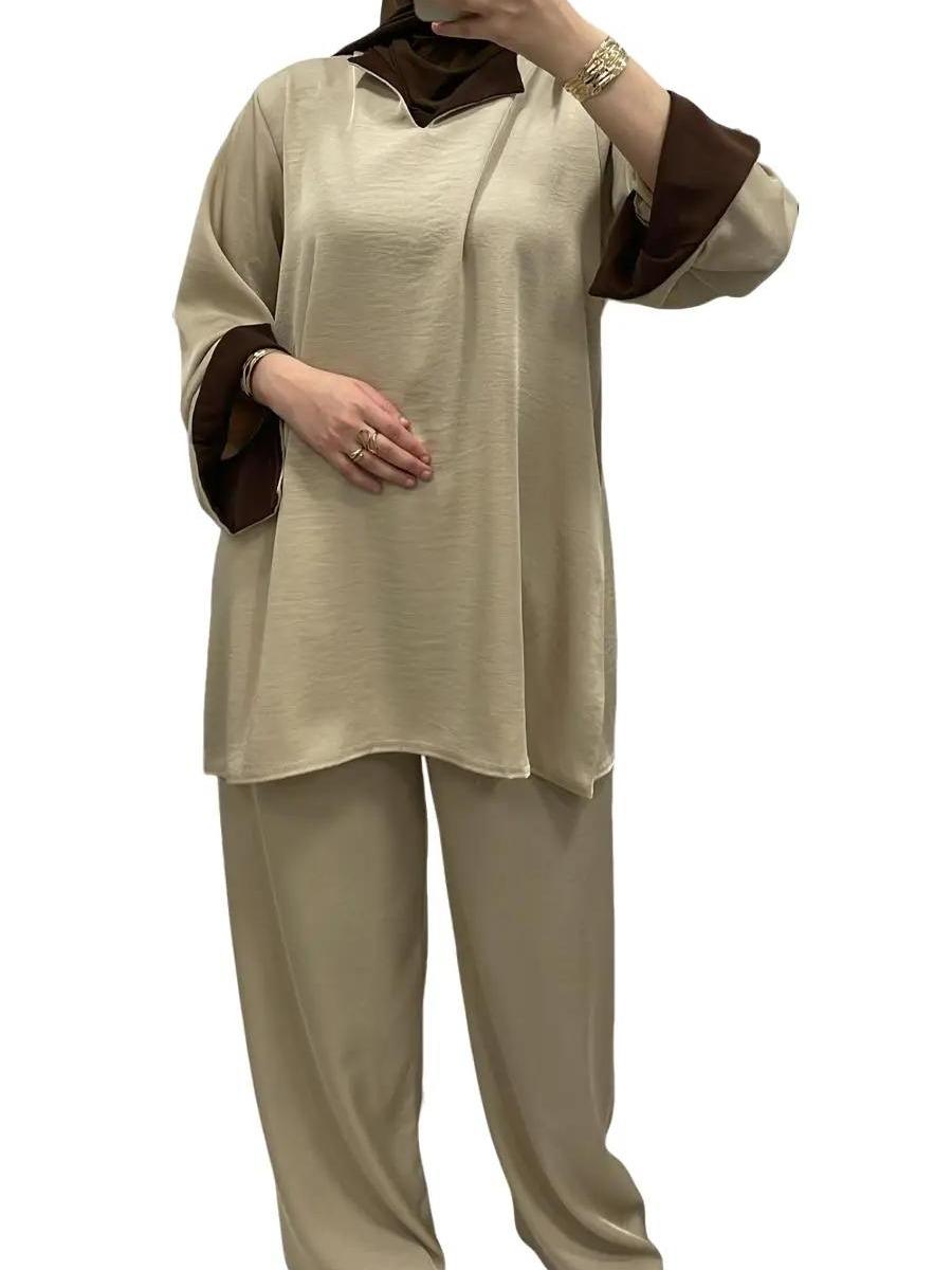 Ensemble bi-color Beige/Marron à manches revers - Chic & tendance 3