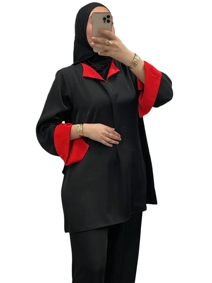Ensemble bi-color Noir/Rouge à manches revers - Chic & tendance