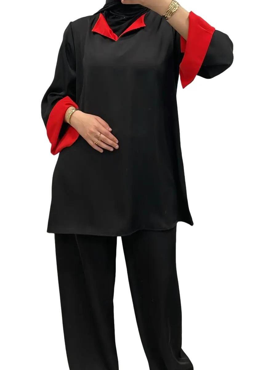 Ensemble bi-color Noir/Rouge à manches revers - Chic & tendance 2