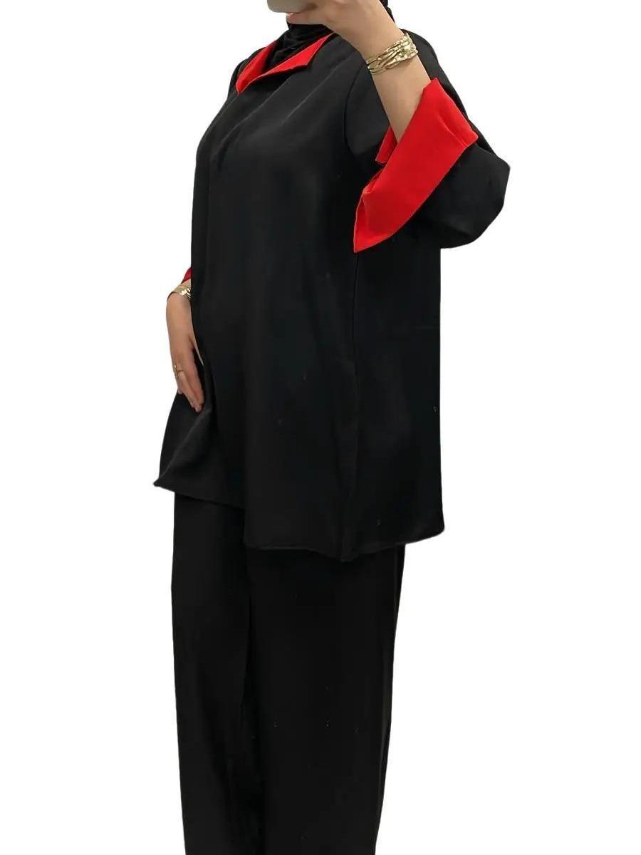 Ensemble bi-color Noir/Rouge à manches revers - Chic & tendance 3