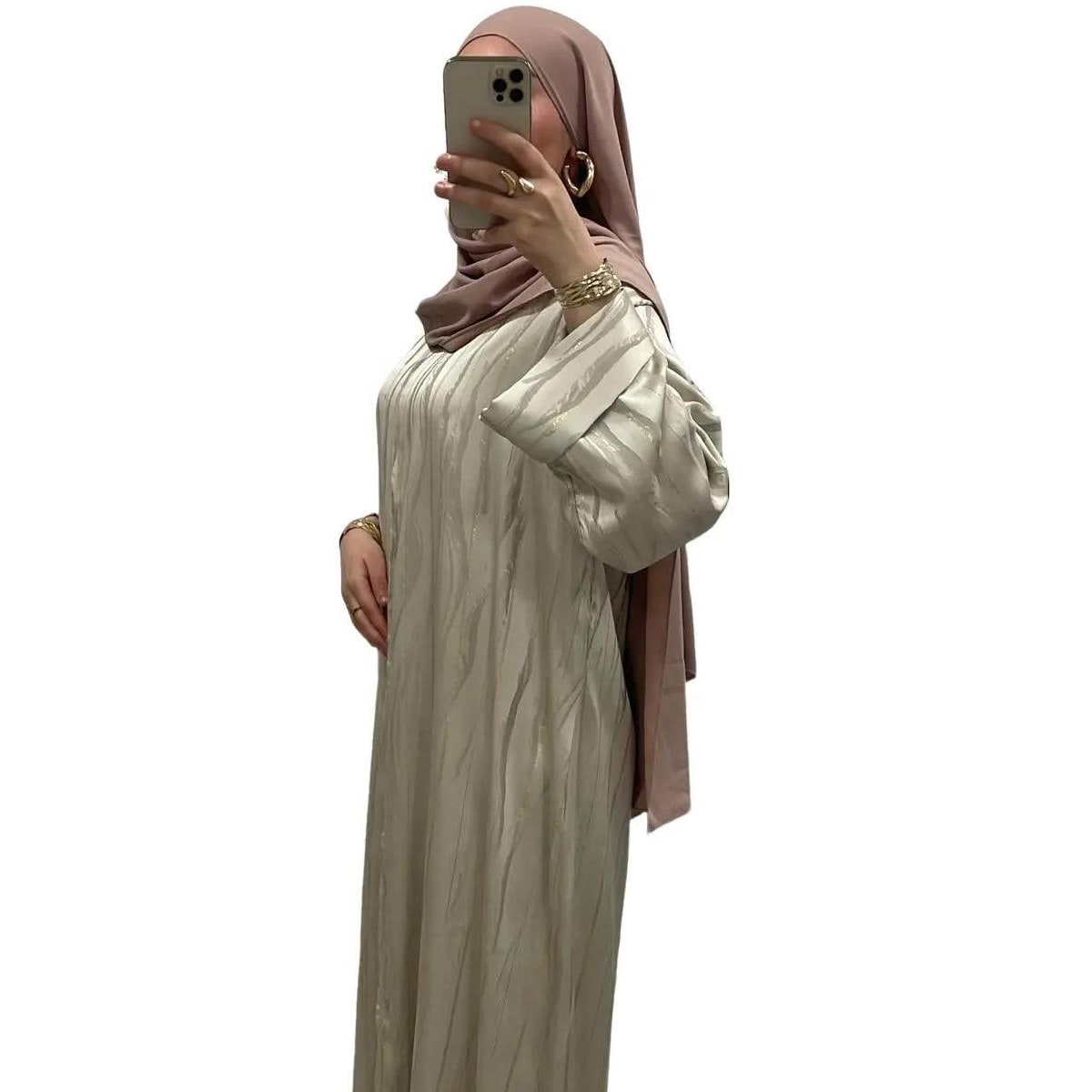 Robe longue à motifs délicats Beige rosé – Style intemporel