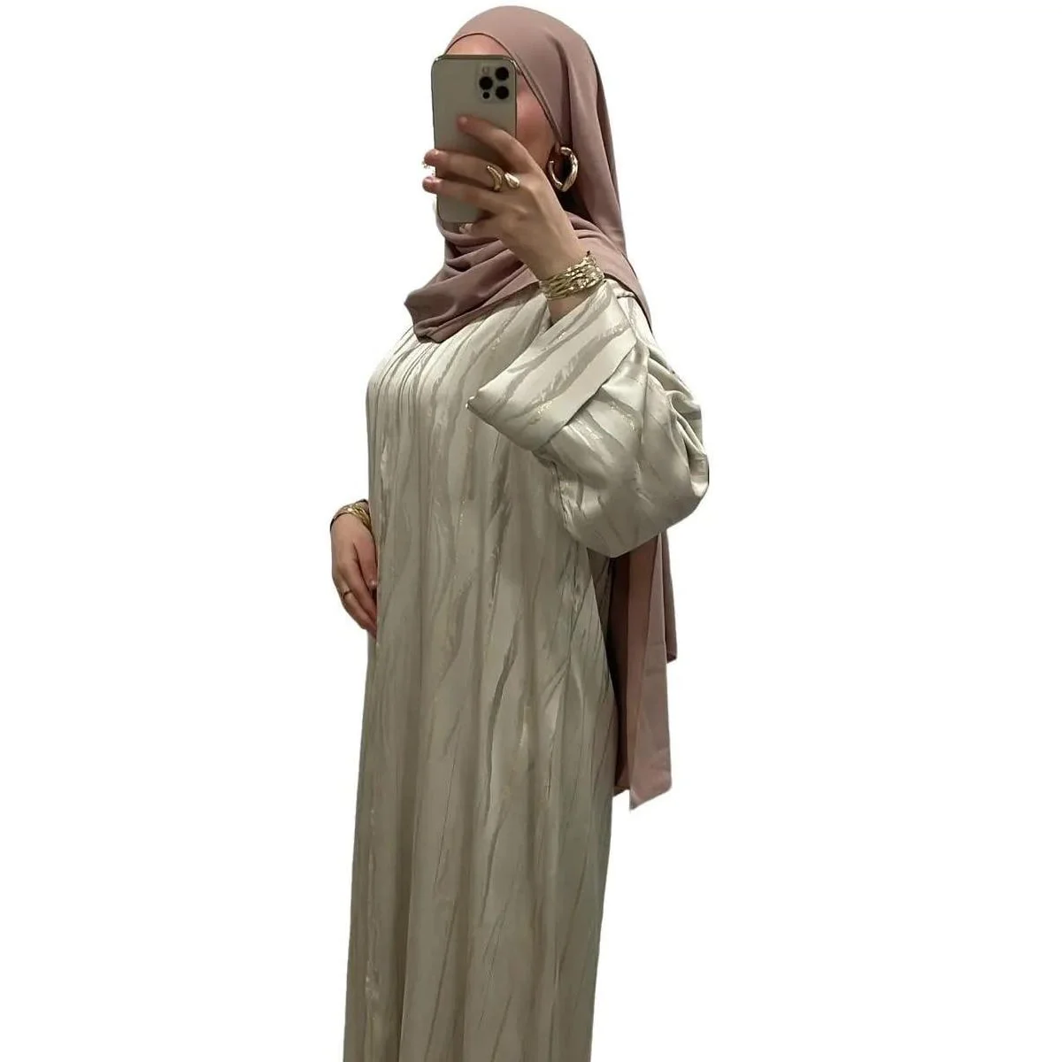 Robe longue à motifs délicats Beige rosé – Style intemporel