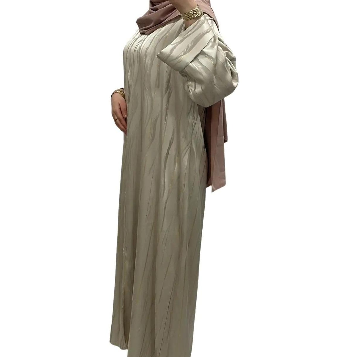 Robe longue à motifs délicats Beige rosé – Style intemporel