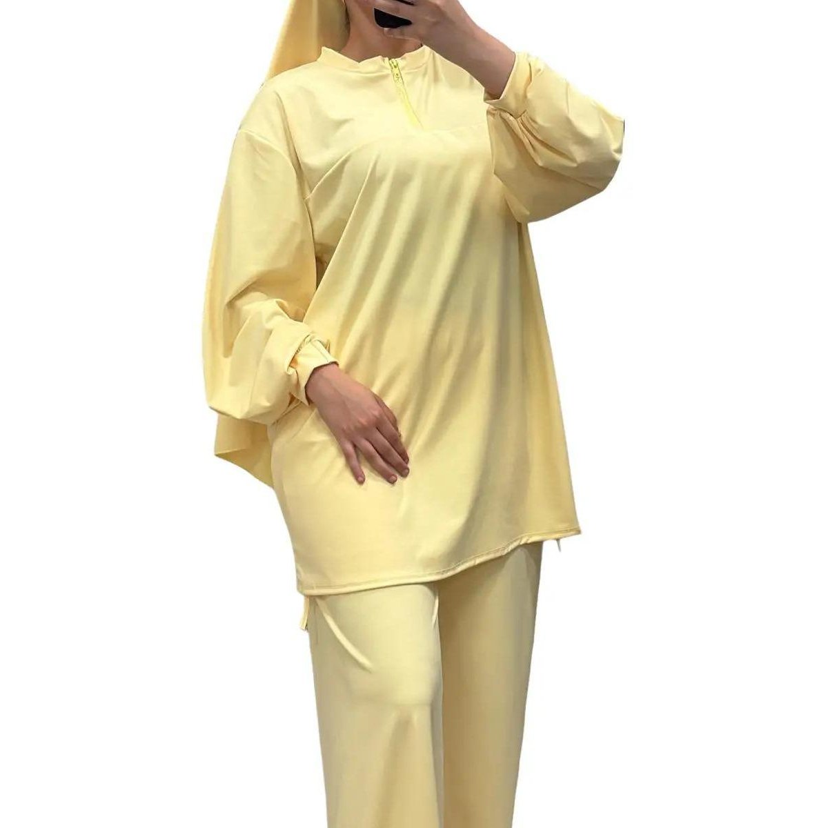 Burkini col montant zippé Jaune – Élégance & confort 3