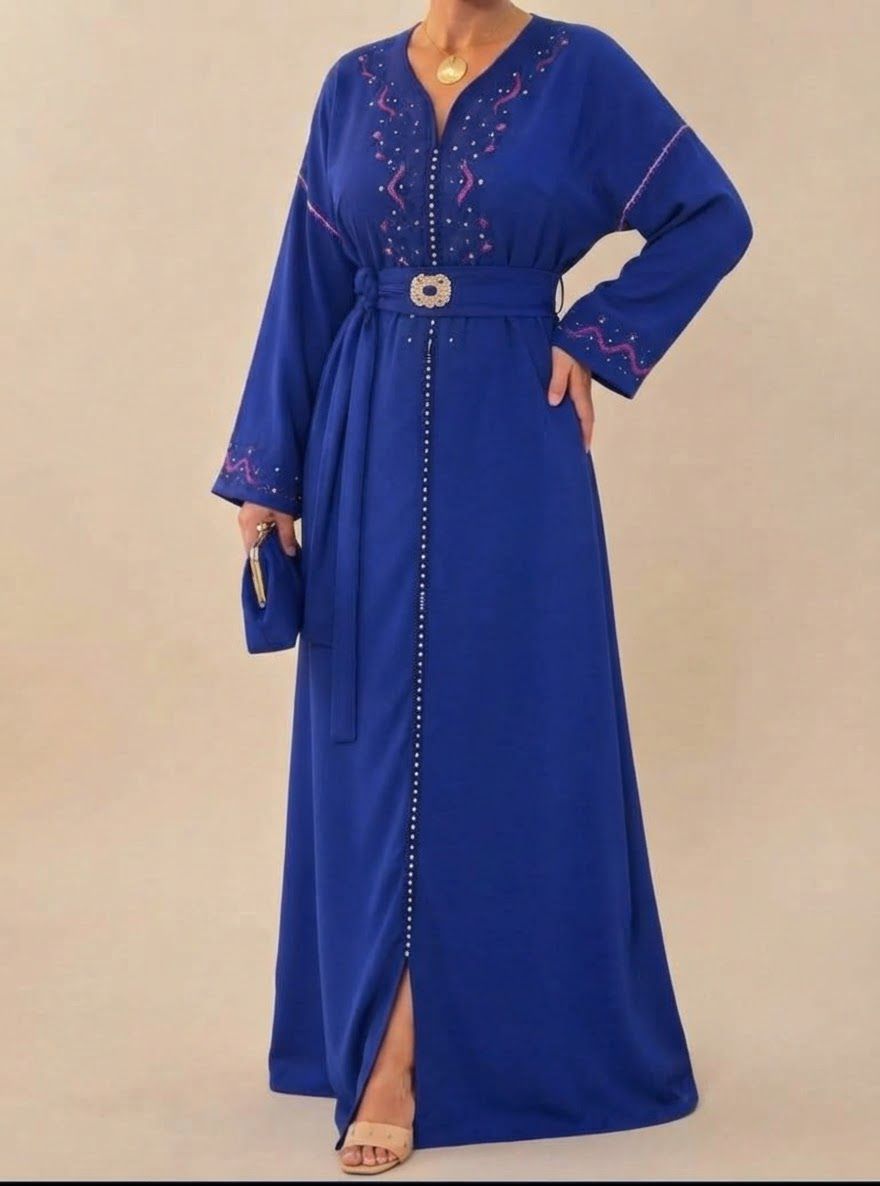 Caftan avec ceinture bleu 2