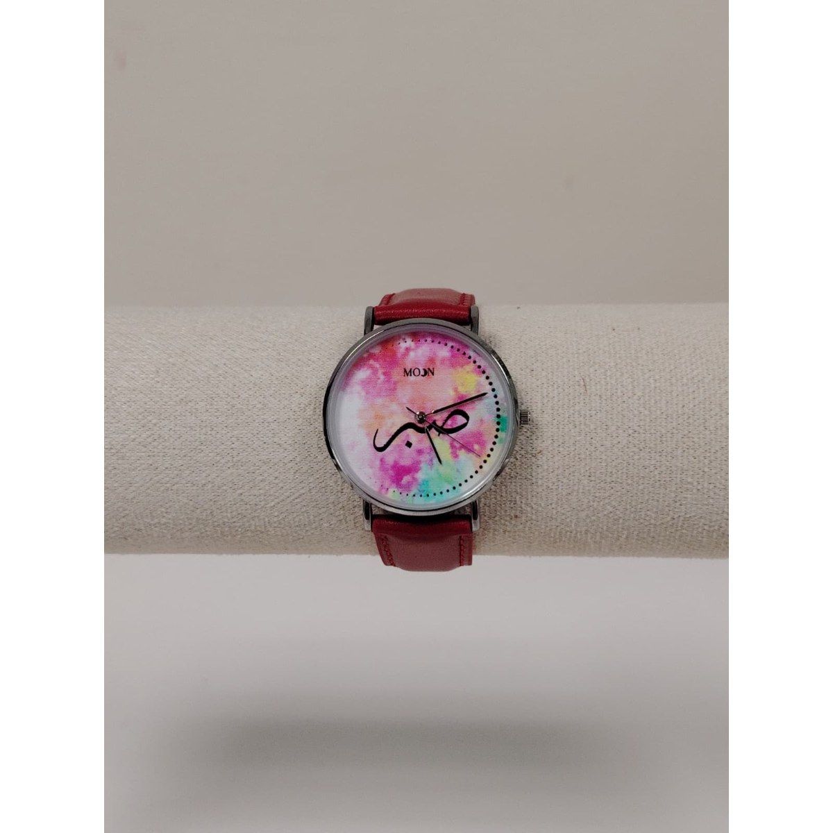 Montre "Sabr – صبر" – Cadran Aquarelle Tie & Dye | Bracelet Cuir Rouge | Moon Paris