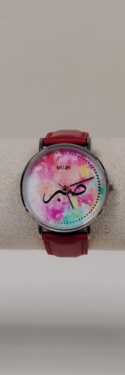Montre "Sabr – صبر" – Cadran Aquarelle Tie & Dye | Bracelet Cuir Rouge | Moon Paris