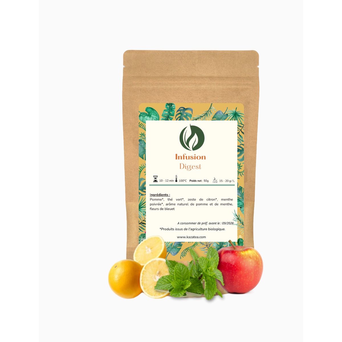 Infusion Digest - Thé vert - Pomme - Menthe poivrée- 50g