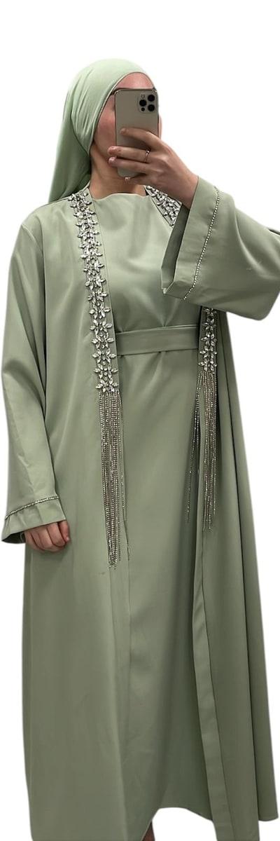 Ensemble luxury a strass vert d'eau - Boutique Qalamdress