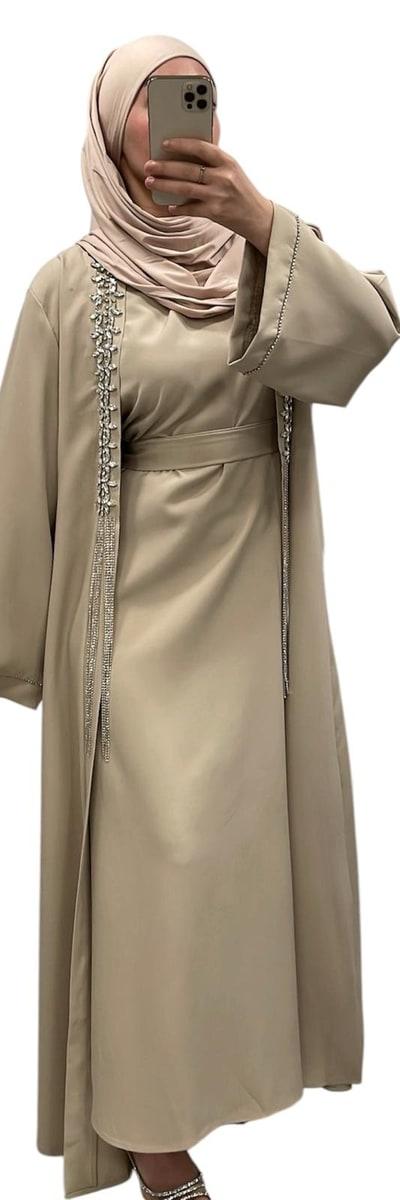 Ensemble Luxury a strass beige - Boutique Qalamdress