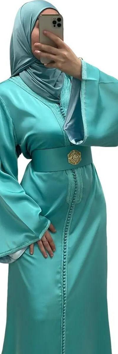 Caftan satiné Turquois - Qalam Dress Boutique