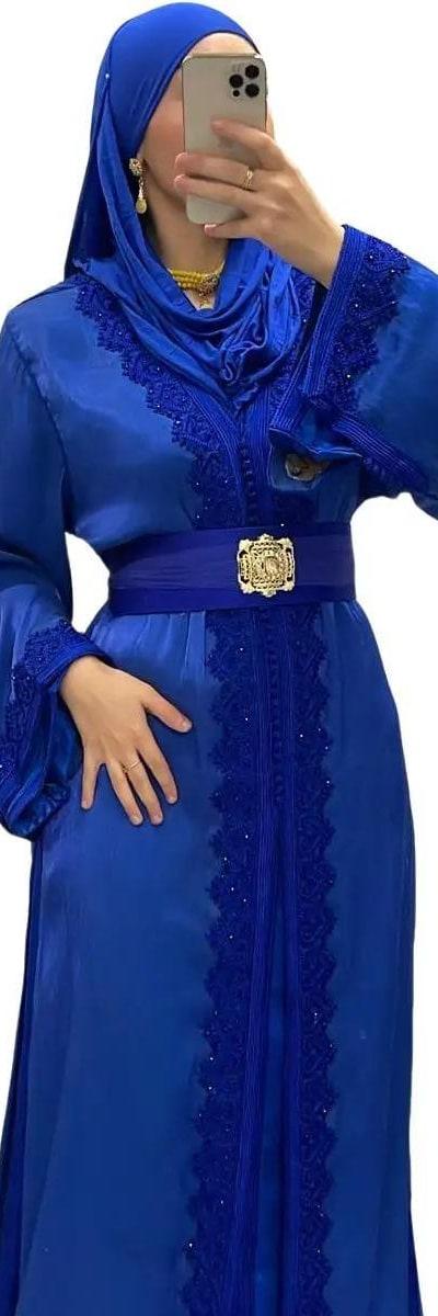 Takchita/Caftan ton sur ton en organza bleu