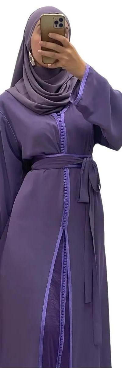 Takchita/ Caftan 2pieces Violet simple avec ceinture en tissu