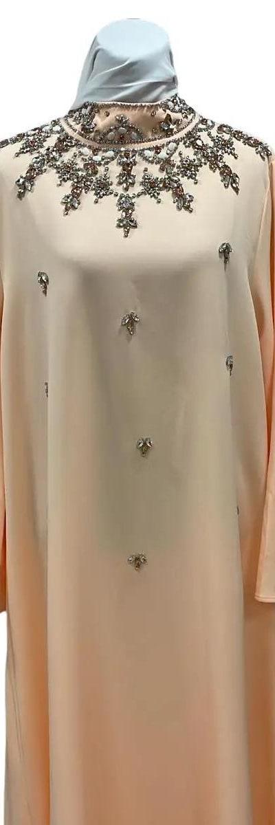 Robe Longue Élégante orange avec Broderies Perlées et Manches Longues Amples