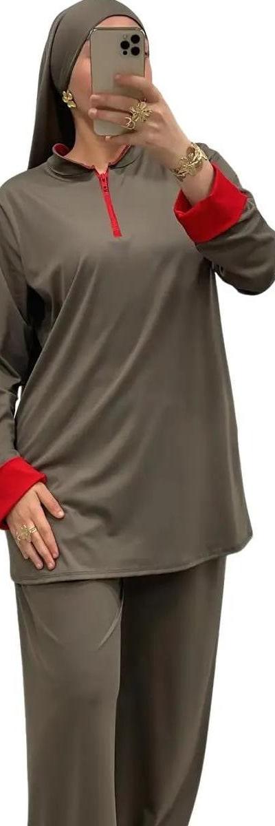 Burkini bi-color col montant zippé – Élégance & confort