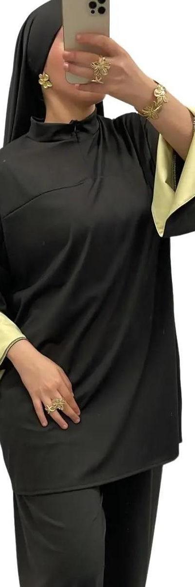 Burkini bi-color col montant zippé – Élégance & confort