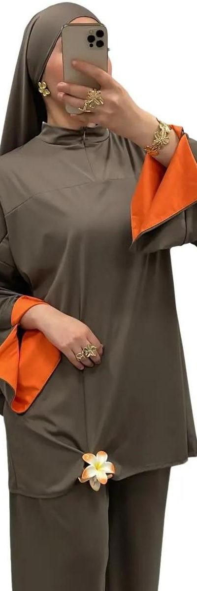 Burkini bi-color col montant zippé – Élégance & confort