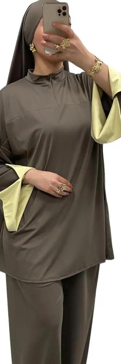 Burkini bi-color col montant zippé – Élégance & confort