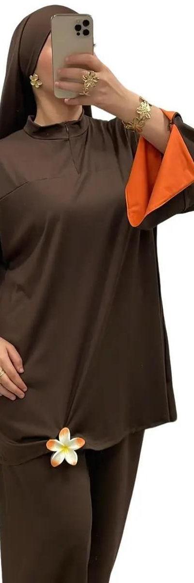 Burkini bi-color col montant zippé – Élégance & confort