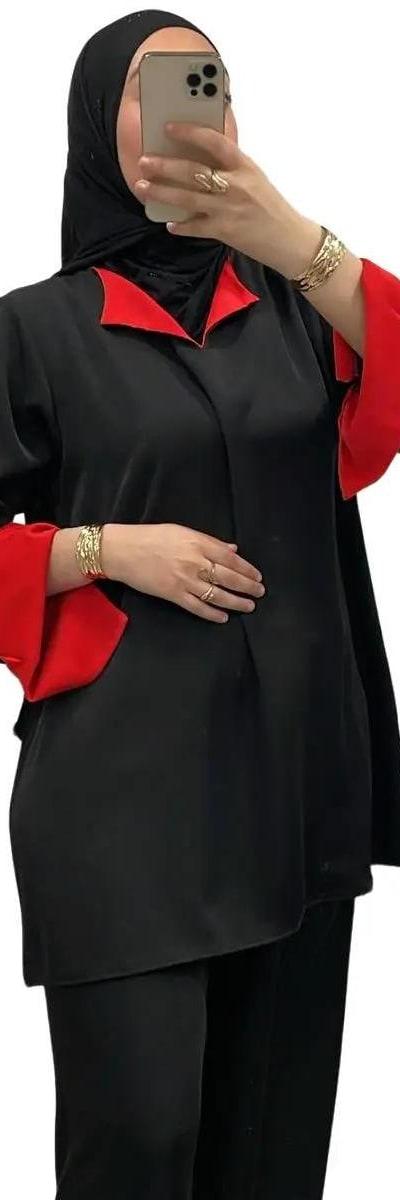 Ensemble bi-color Noir/Rouge à manches revers - Chic & tendance