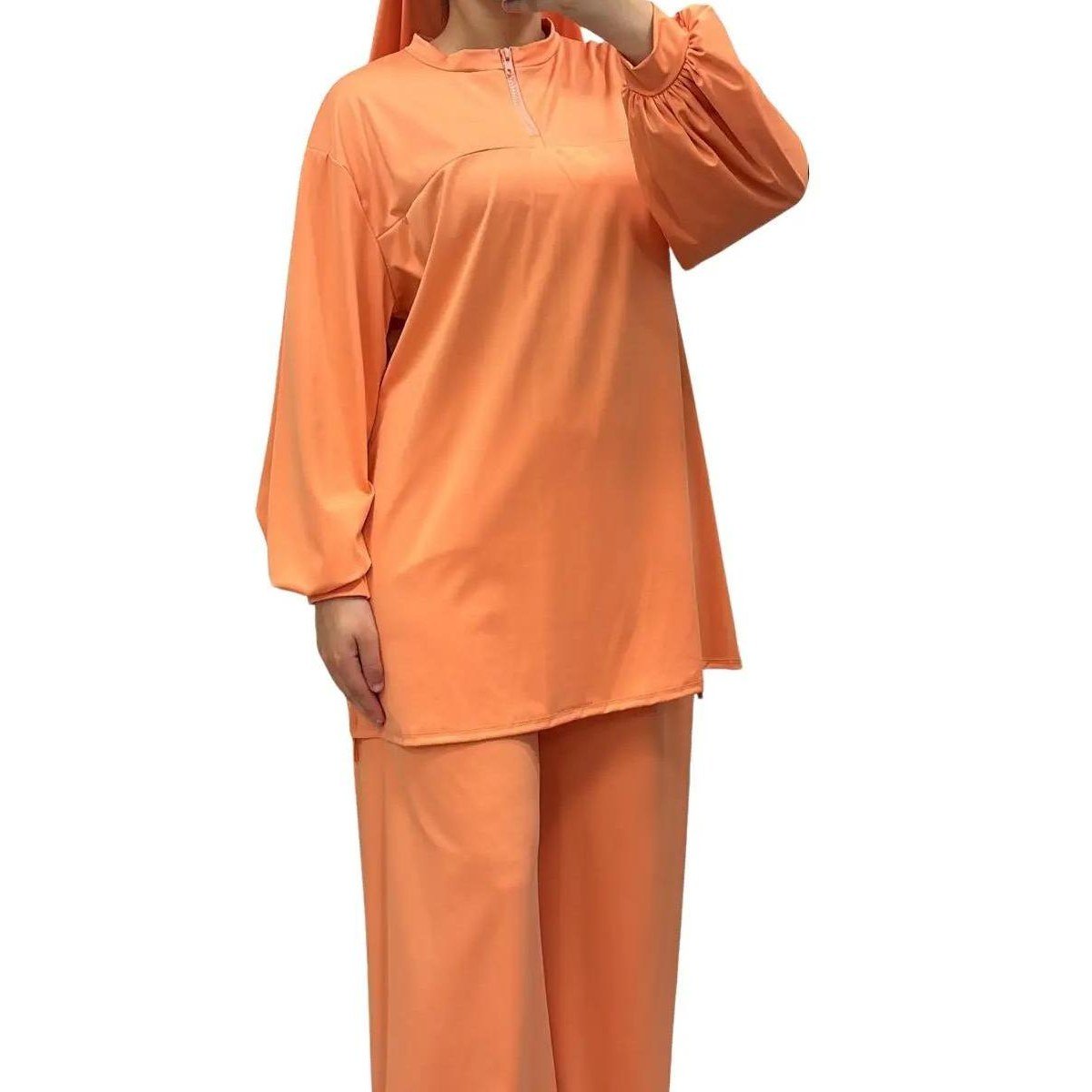Burkini col montant zippé Orange – Élégance & confort
