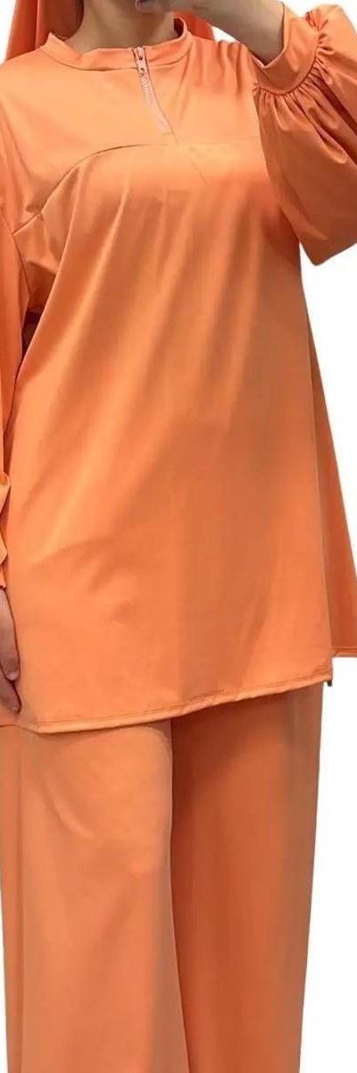 Burkini col montant zippé Orange – Élégance & confort