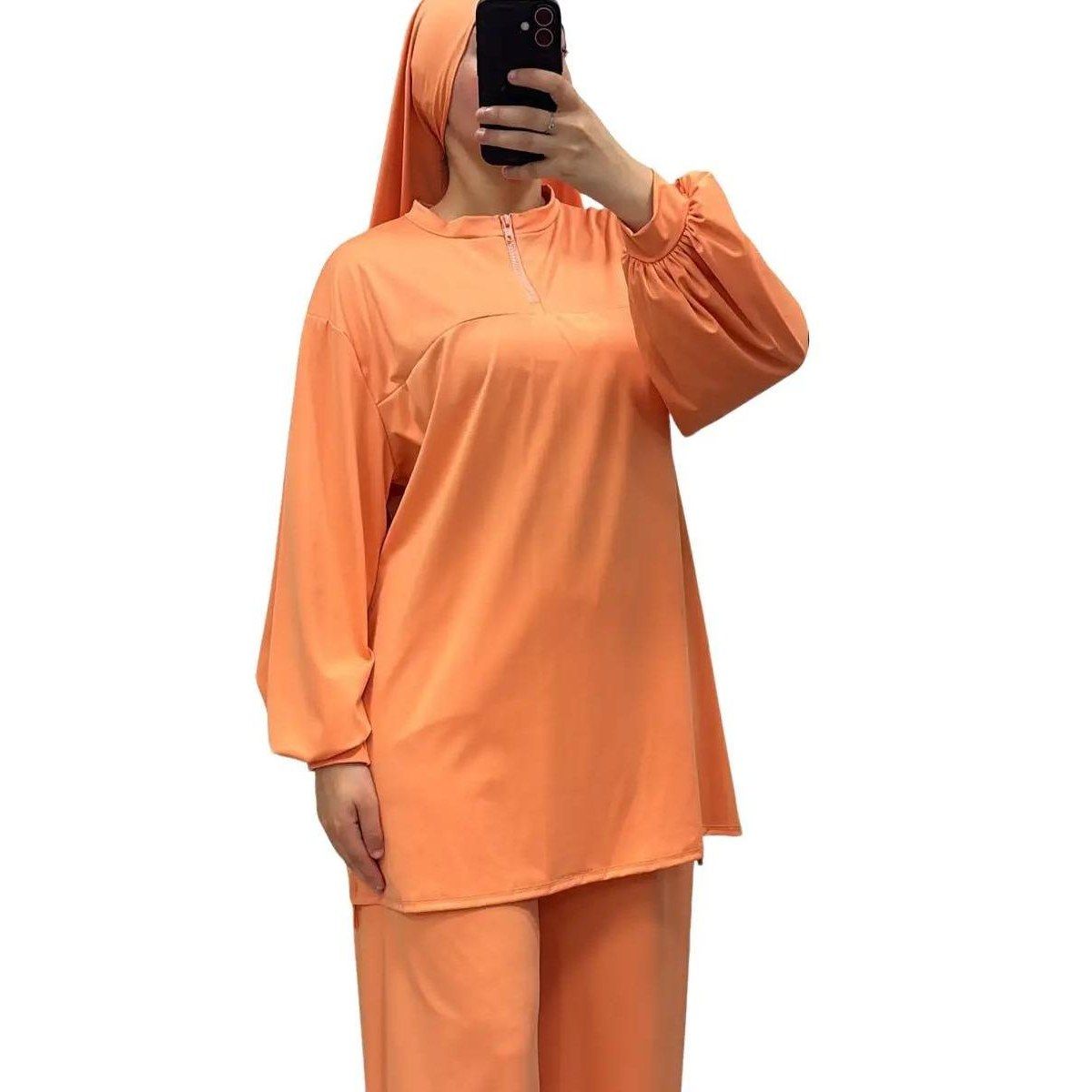 Burkini col montant zippé Orange – Élégance & confort 2