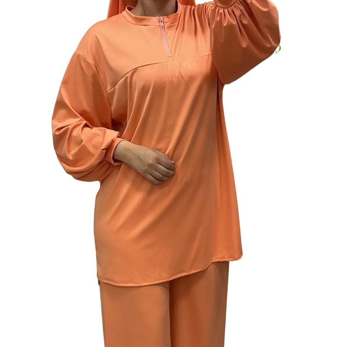 Burkini col montant zippé Orange – Élégance & confort 3