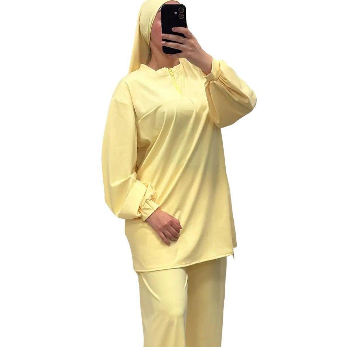 Burkini col montant zippé Jaune – Élégance & confort