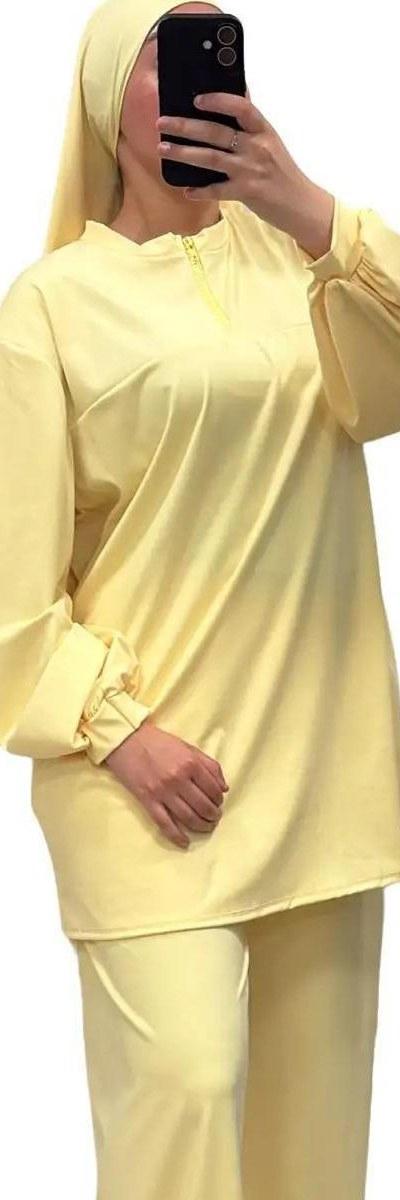 Burkini col montant zippé Jaune – Élégance & confort
