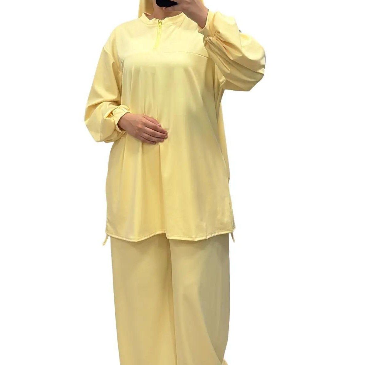 Burkini col montant zippé Jaune – Élégance & confort 2
