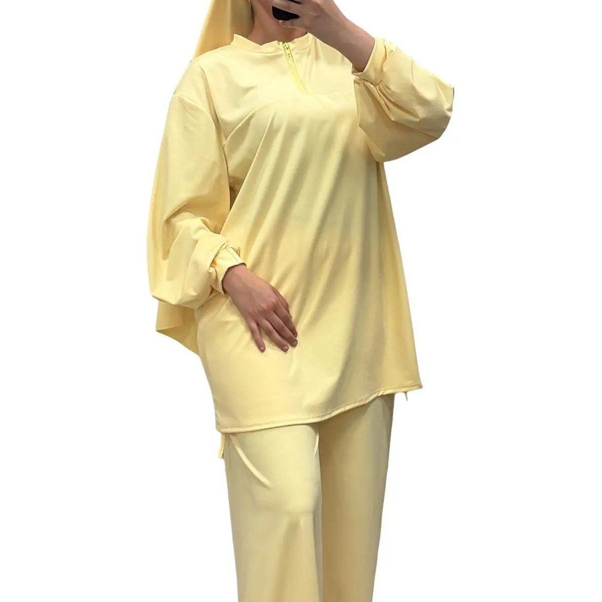 Burkini col montant zippé Jaune – Élégance & confort 3