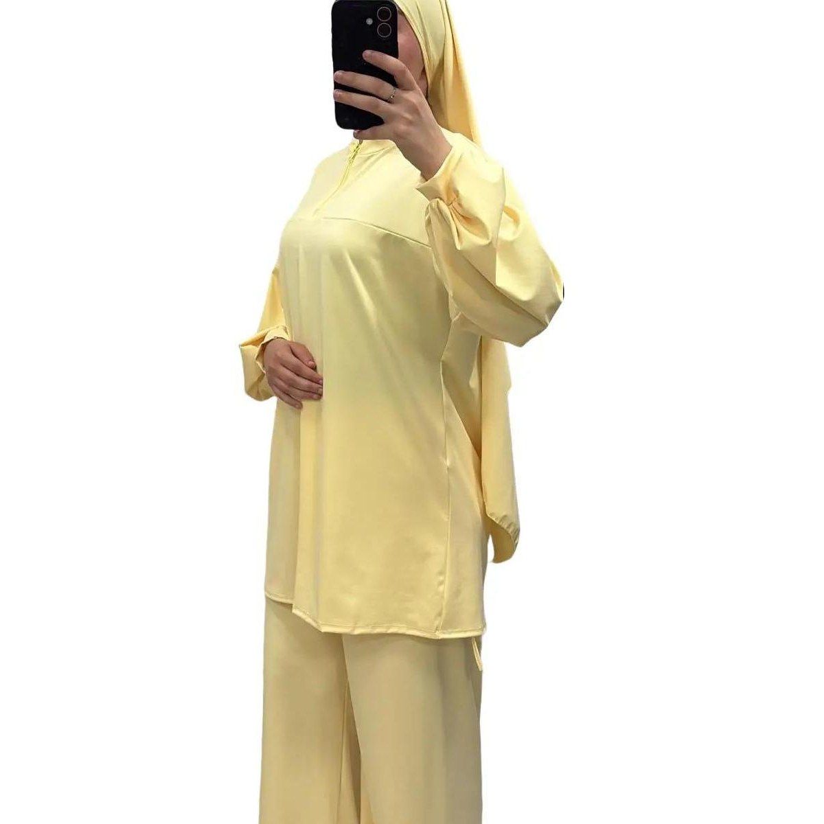 Burkini col montant zippé Jaune – Élégance & confort 4