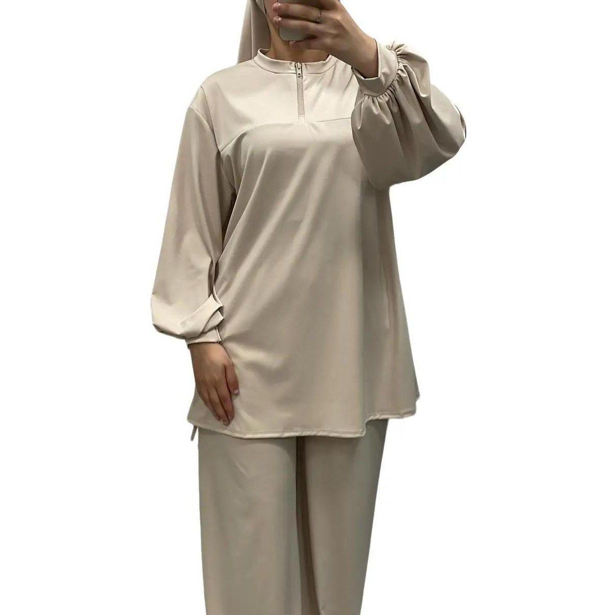 Burkini col montant zippé Beige – Élégance & confort 2